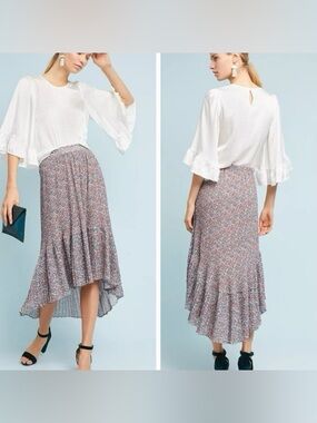 Anthro Lili’s Closet Sante Fe Accordion Pleated Floral Asymmetrical Skirt Size S